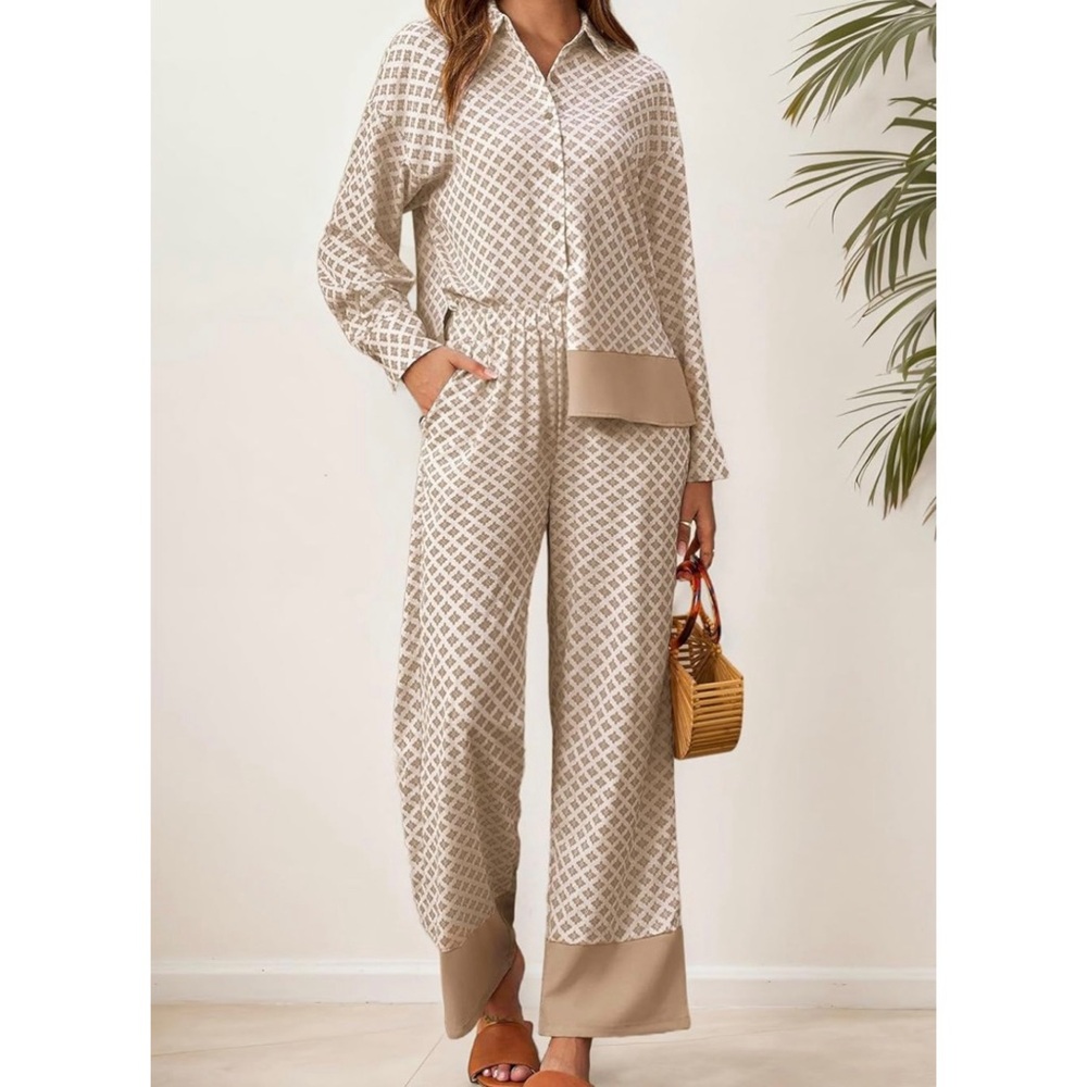 Elegant Beige Patterned Jumpsuit